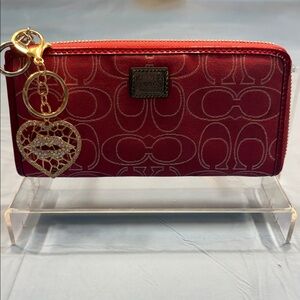 Coach Poppy Red Accessory with Gold Detail and Heart key charm